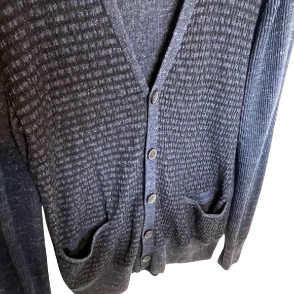 John Varvatos Button Cardigan Mens Large Navy Blue Mixed Stitch V-Neck Sweater - Picture 3 of 8